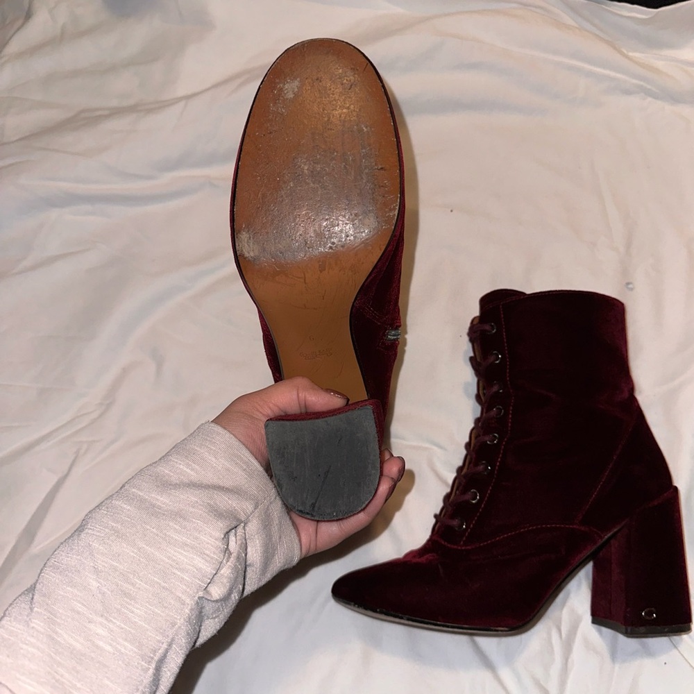 Coach Burgundy Velvet Lace-Up Block Heel Boots - Picture 4 of 5